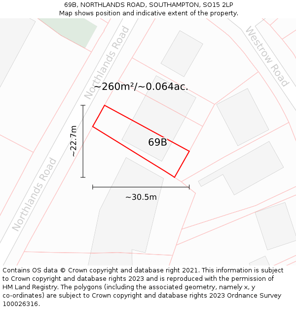 69B, NORTHLANDS ROAD, SOUTHAMPTON, SO15 2LP: Plot and title map