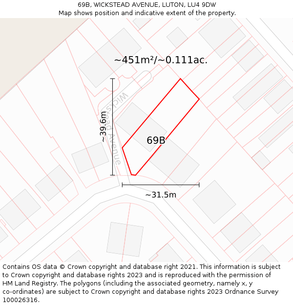 69B, WICKSTEAD AVENUE, LUTON, LU4 9DW: Plot and title map