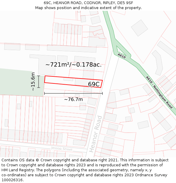 69C, HEANOR ROAD, CODNOR, RIPLEY, DE5 9SF: Plot and title map