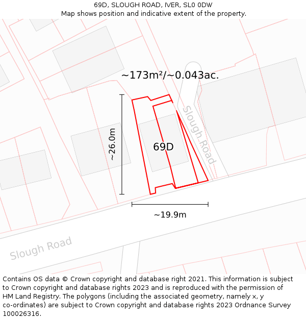 69D, SLOUGH ROAD, IVER, SL0 0DW: Plot and title map