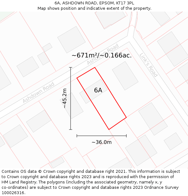 6A, ASHDOWN ROAD, EPSOM, KT17 3PL: Plot and title map