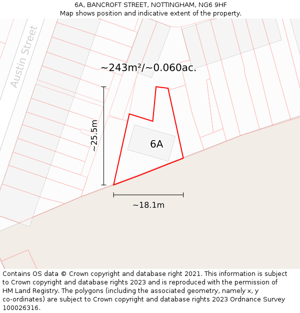 6A, BANCROFT STREET, NOTTINGHAM, NG6 9HF: Plot and title map