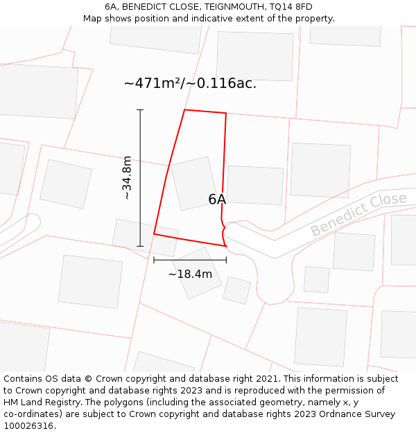 6A, BENEDICT CLOSE, TEIGNMOUTH, TQ14 8FD: Plot and title map