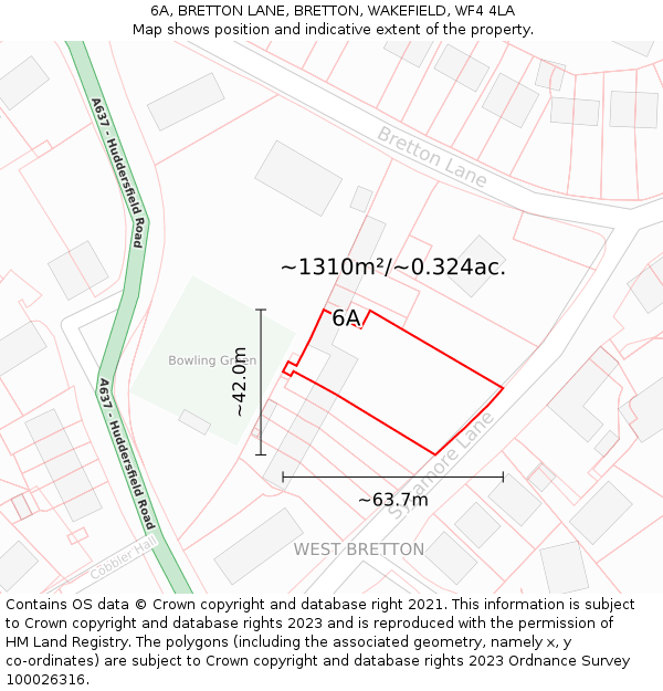 6A, BRETTON LANE, BRETTON, WAKEFIELD, WF4 4LA: Plot and title map