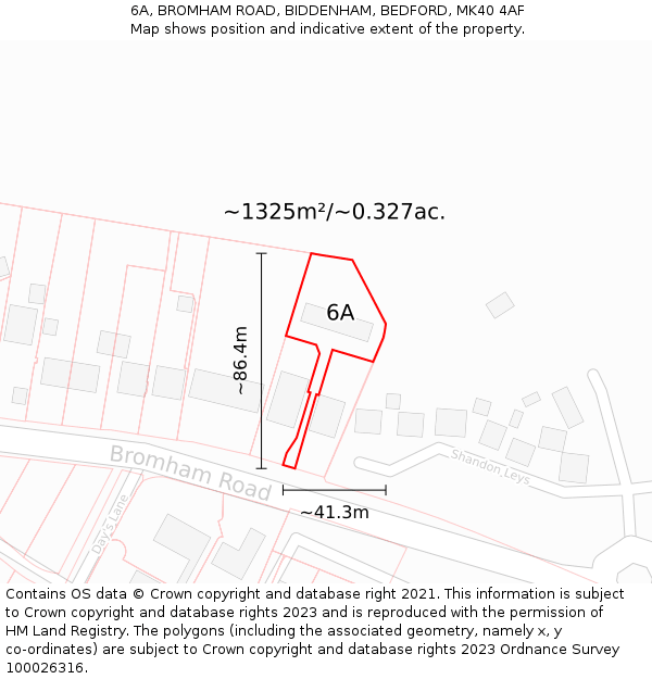 6A, BROMHAM ROAD, BIDDENHAM, BEDFORD, MK40 4AF: Plot and title map