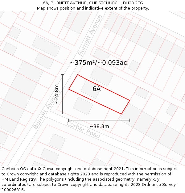 6A, BURNETT AVENUE, CHRISTCHURCH, BH23 2EG: Plot and title map