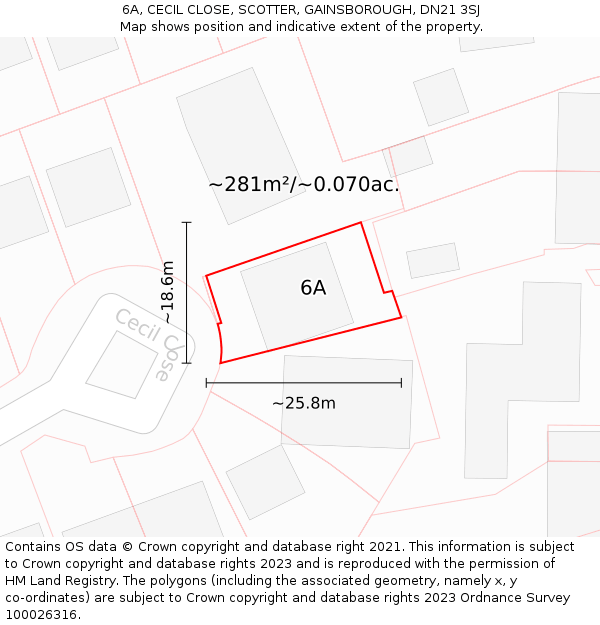 6A, CECIL CLOSE, SCOTTER, GAINSBOROUGH, DN21 3SJ: Plot and title map