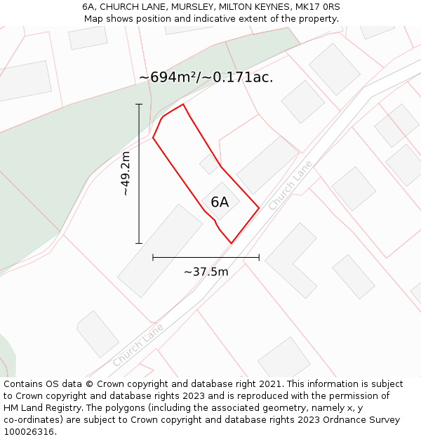 6A, CHURCH LANE, MURSLEY, MILTON KEYNES, MK17 0RS: Plot and title map