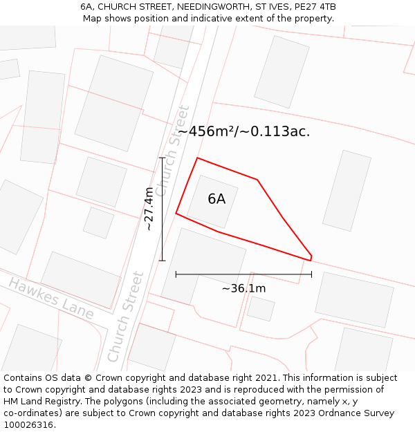 6A, CHURCH STREET, NEEDINGWORTH, ST IVES, PE27 4TB: Plot and title map