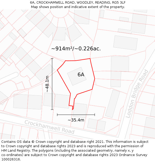 6A, CROCKHAMWELL ROAD, WOODLEY, READING, RG5 3LF: Plot and title map