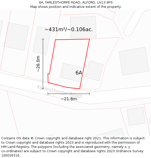 6A, FARLESTHORPE ROAD, ALFORD, LN13 9PS: Plot and title map