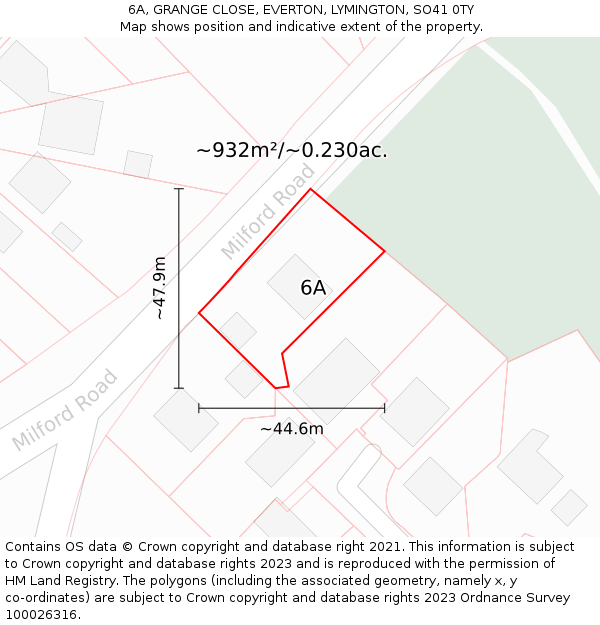 6A, GRANGE CLOSE, EVERTON, LYMINGTON, SO41 0TY: Plot and title map