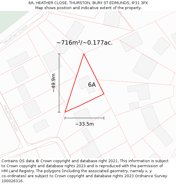 6A, HEATHER CLOSE, THURSTON, BURY ST EDMUNDS, IP31 3PX: Plot and title map