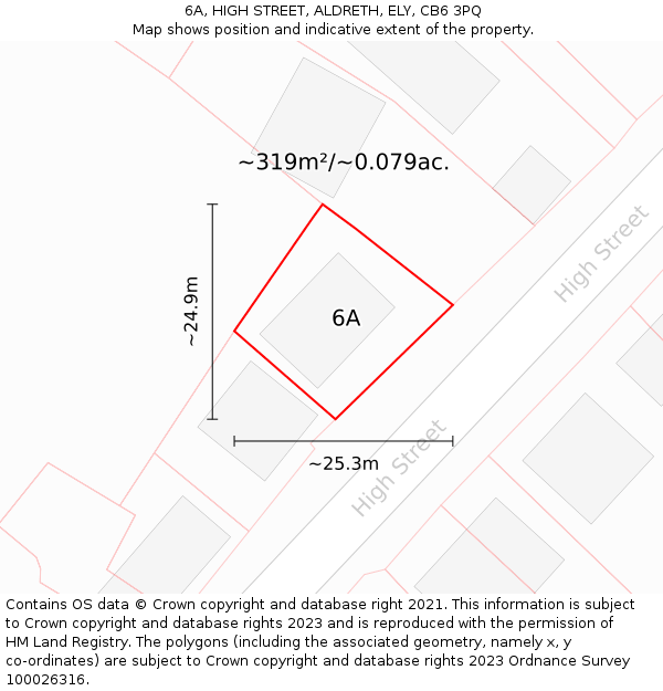 6A, HIGH STREET, ALDRETH, ELY, CB6 3PQ: Plot and title map