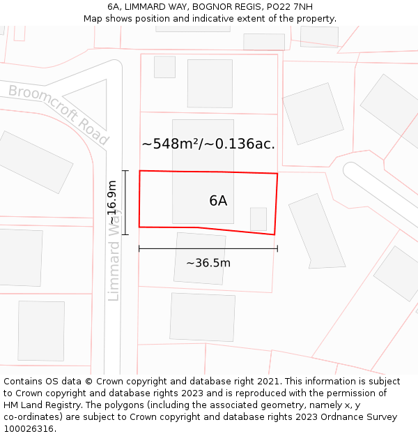 6A, LIMMARD WAY, BOGNOR REGIS, PO22 7NH: Plot and title map