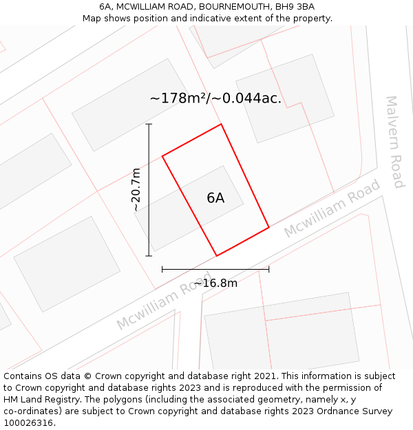 6A, MCWILLIAM ROAD, BOURNEMOUTH, BH9 3BA: Plot and title map