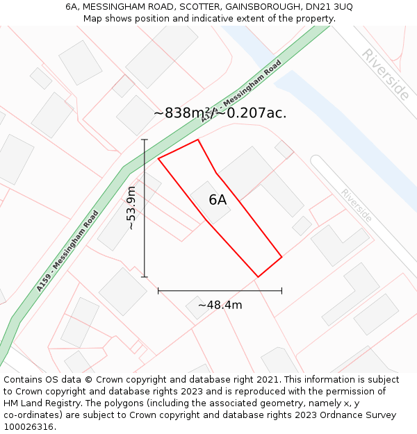 6A, MESSINGHAM ROAD, SCOTTER, GAINSBOROUGH, DN21 3UQ: Plot and title map