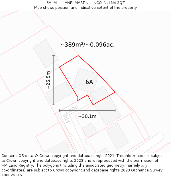 6A, MILL LANE, MARTIN, LINCOLN, LN4 3QZ: Plot and title map