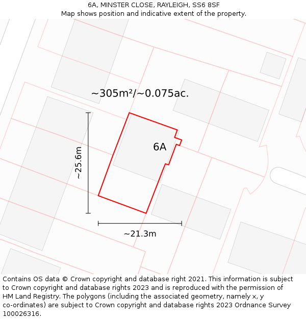 6A, MINSTER CLOSE, RAYLEIGH, SS6 8SF: Plot and title map