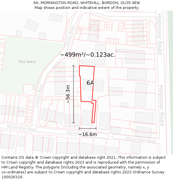 6A, MORNINGTON ROAD, WHITEHILL, BORDON, GU35 9EW: Plot and title map