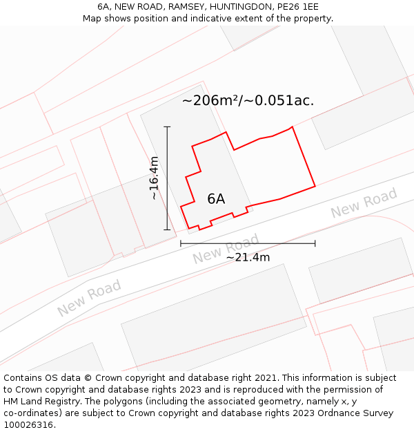 6A, NEW ROAD, RAMSEY, HUNTINGDON, PE26 1EE: Plot and title map