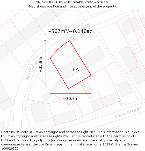 6A, NORTH LANE, WHELDRAKE, YORK, YO19 6BL: Plot and title map