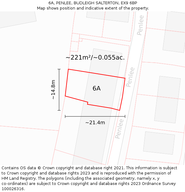 6A, PENLEE, BUDLEIGH SALTERTON, EX9 6BP: Plot and title map