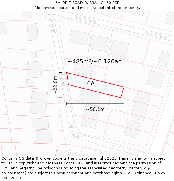 6A, PINE ROAD, WIRRAL, CH60 2SP: Plot and title map