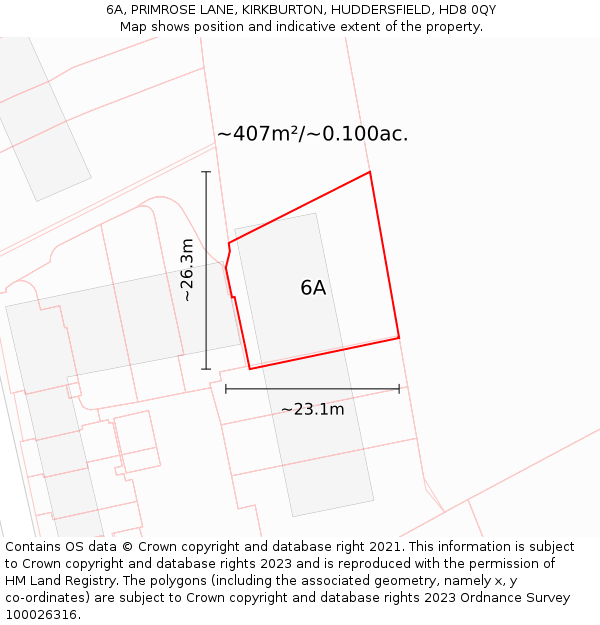 6A, PRIMROSE LANE, KIRKBURTON, HUDDERSFIELD, HD8 0QY: Plot and title map