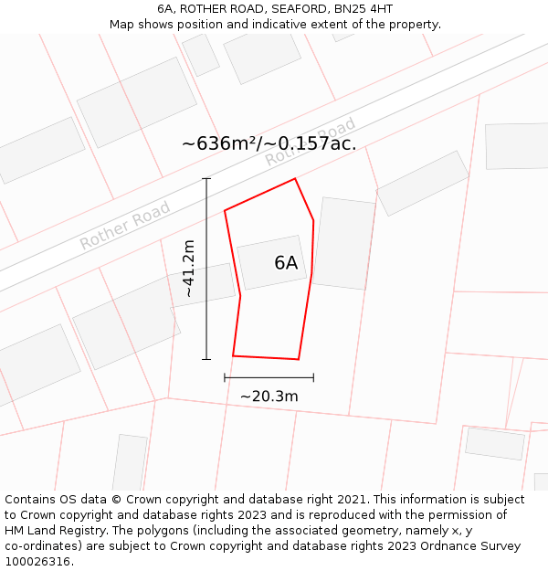 6A, ROTHER ROAD, SEAFORD, BN25 4HT: Plot and title map