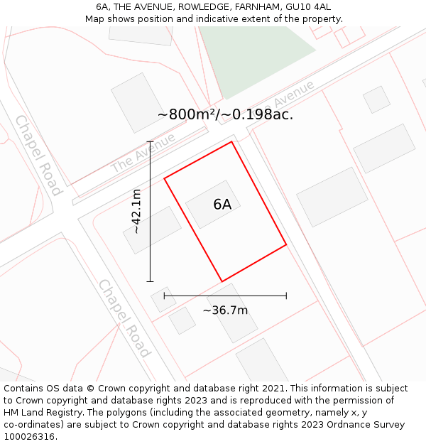 6A, THE AVENUE, ROWLEDGE, FARNHAM, GU10 4AL: Plot and title map