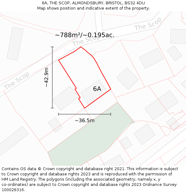 6A, THE SCOP, ALMONDSBURY, BRISTOL, BS32 4DU: Plot and title map