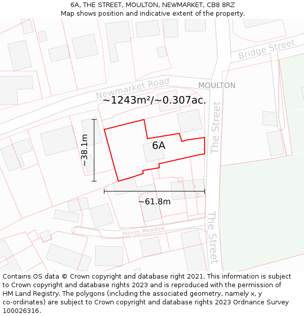 6A, THE STREET, MOULTON, NEWMARKET, CB8 8RZ: Plot and title map