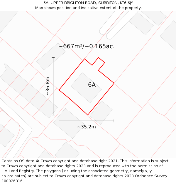 6A, UPPER BRIGHTON ROAD, SURBITON, KT6 6JY: Plot and title map