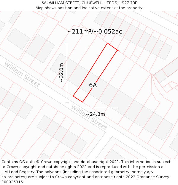 6A, WILLIAM STREET, CHURWELL, LEEDS, LS27 7RE: Plot and title map