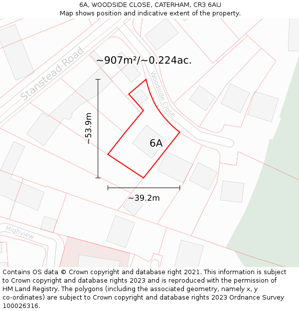 6A, WOODSIDE CLOSE, CATERHAM, CR3 6AU: Plot and title map