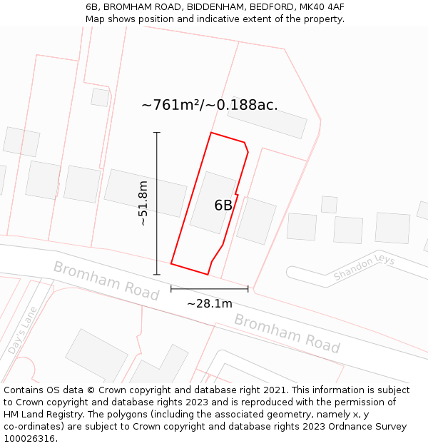 6B, BROMHAM ROAD, BIDDENHAM, BEDFORD, MK40 4AF: Plot and title map