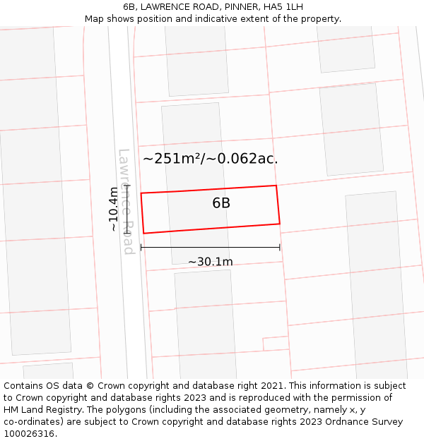 6B, LAWRENCE ROAD, PINNER, HA5 1LH: Plot and title map