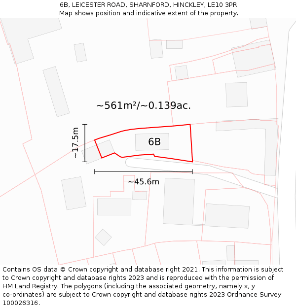 6B, LEICESTER ROAD, SHARNFORD, HINCKLEY, LE10 3PR: Plot and title map