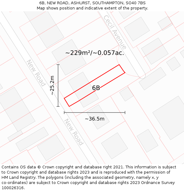 6B, NEW ROAD, ASHURST, SOUTHAMPTON, SO40 7BS: Plot and title map