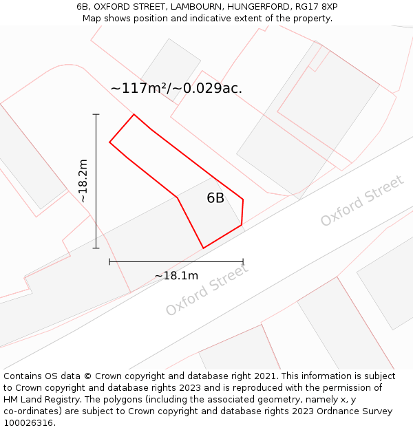 6B, OXFORD STREET, LAMBOURN, HUNGERFORD, RG17 8XP: Plot and title map