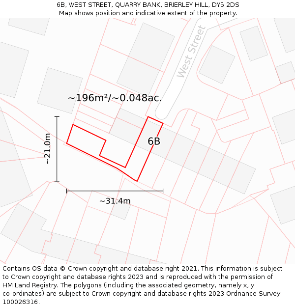 6B, WEST STREET, QUARRY BANK, BRIERLEY HILL, DY5 2DS: Plot and title map