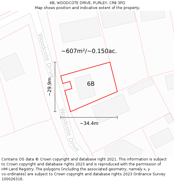 6B, WOODCOTE DRIVE, PURLEY, CR8 3PD: Plot and title map