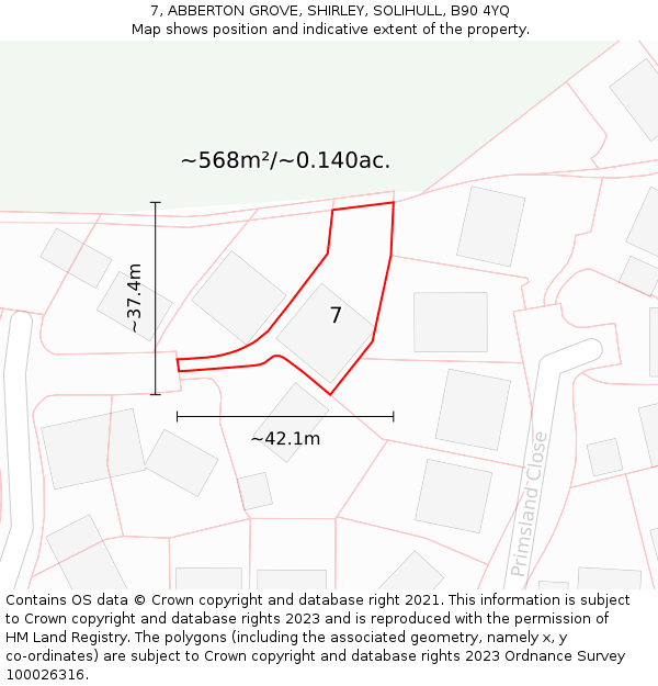 7, ABBERTON GROVE, SHIRLEY, SOLIHULL, B90 4YQ: Plot and title map