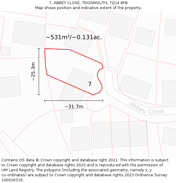 7, ABBEY CLOSE, TEIGNMOUTH, TQ14 8FB: Plot and title map