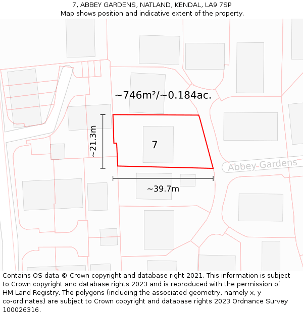 7, ABBEY GARDENS, NATLAND, KENDAL, LA9 7SP: Plot and title map