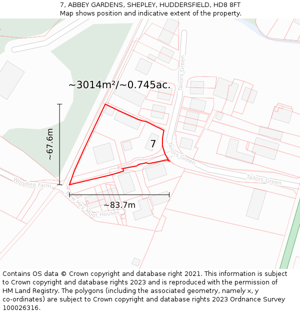 7, ABBEY GARDENS, SHEPLEY, HUDDERSFIELD, HD8 8FT: Plot and title map