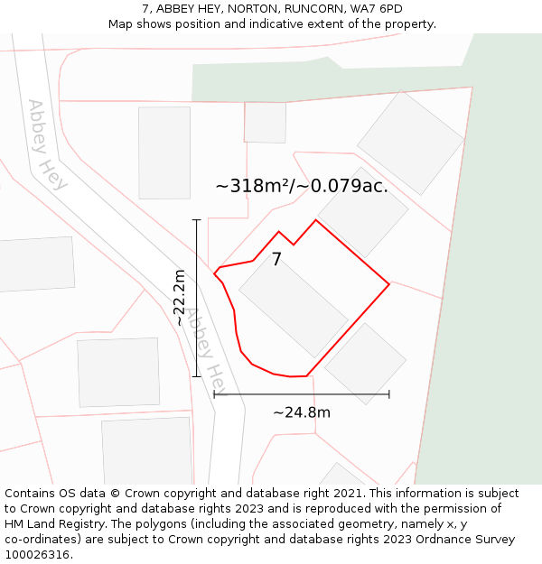 7, ABBEY HEY, NORTON, RUNCORN, WA7 6PD: Plot and title map