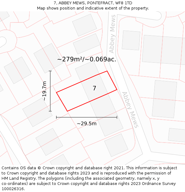 7, ABBEY MEWS, PONTEFRACT, WF8 1TD: Plot and title map