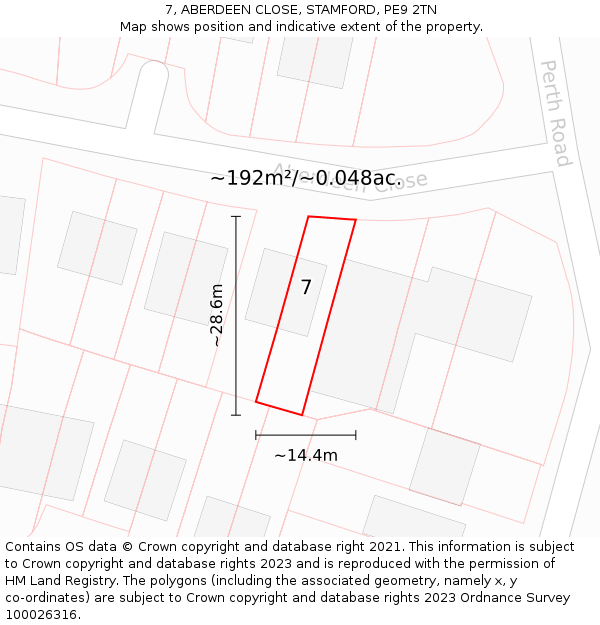 7, ABERDEEN CLOSE, STAMFORD, PE9 2TN: Plot and title map